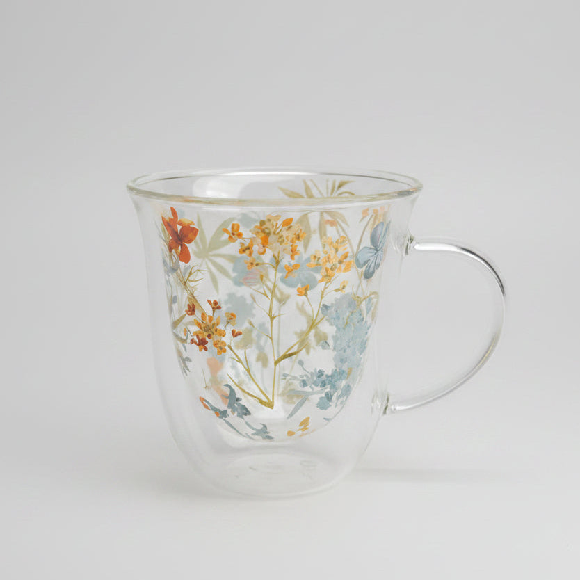Floral Double Wall Glass Mug
