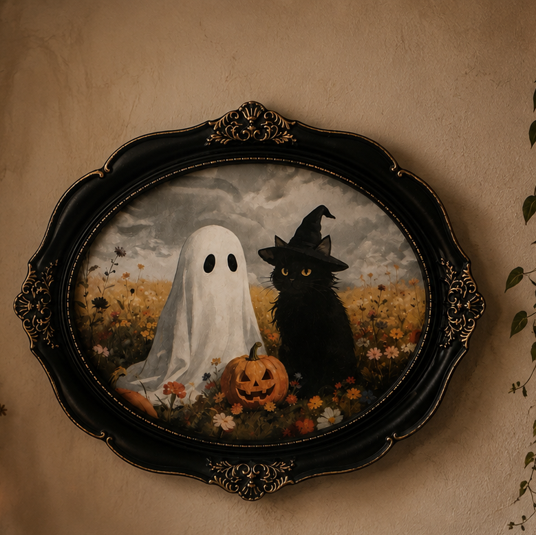 Ghost & Witch's Cat Framed Wall Art