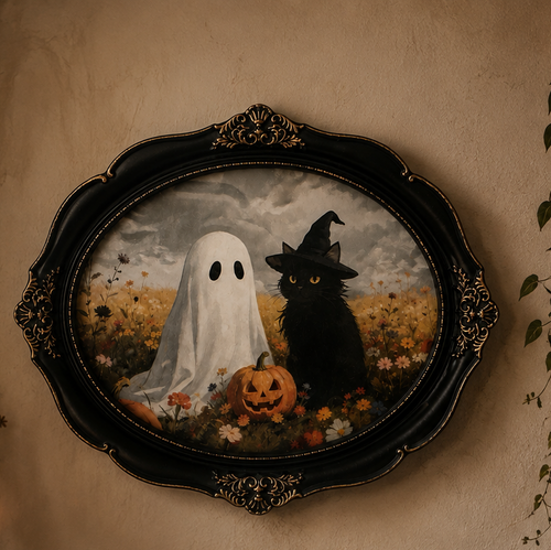 Ghost & Witch's Cat Framed Wall Art
