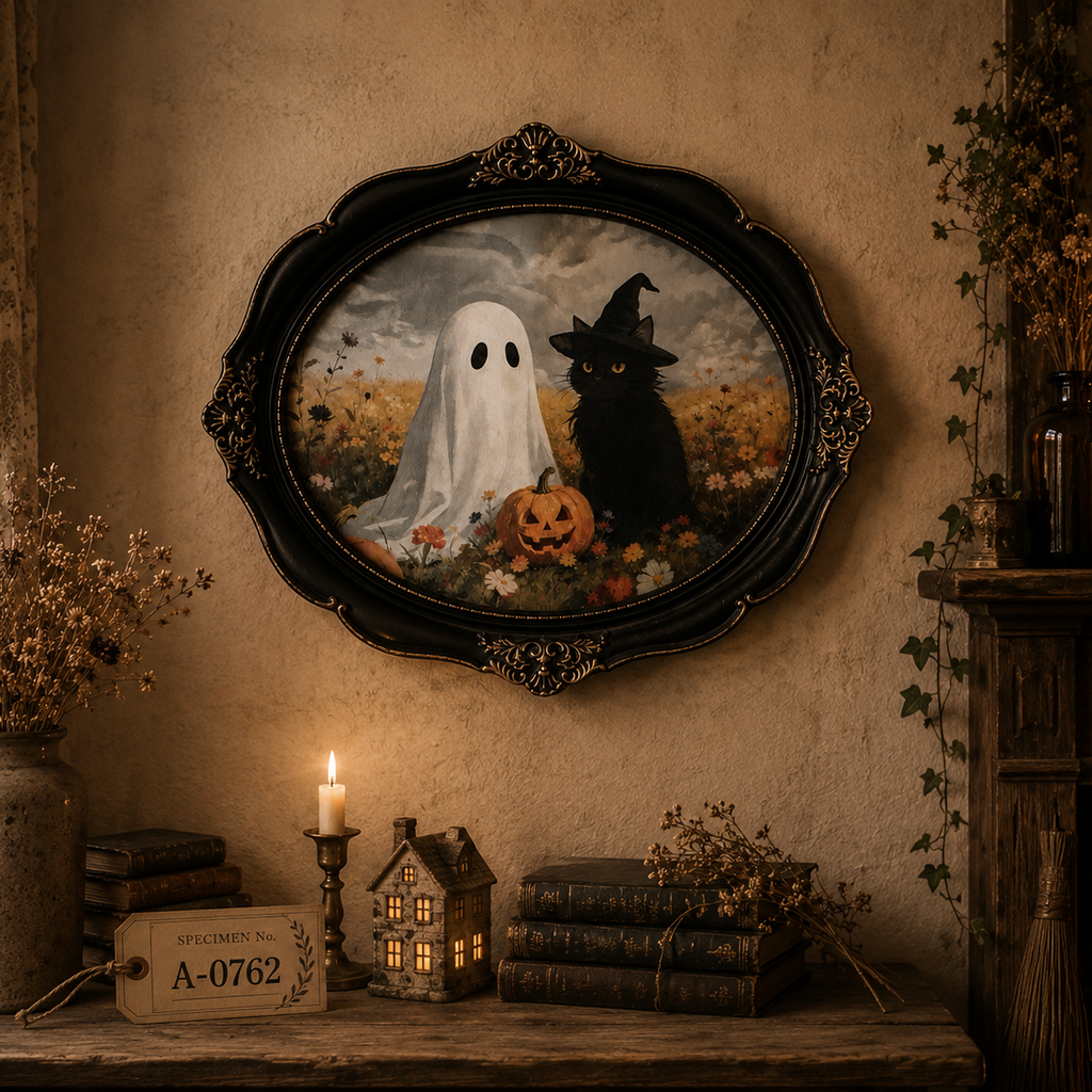 Ghost & Witch's Cat Framed Wall Art