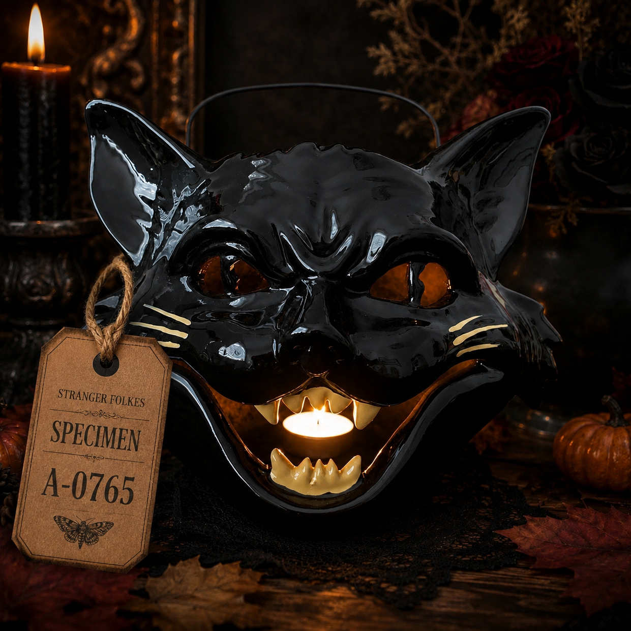Gothic Black Cat Tealight Holder