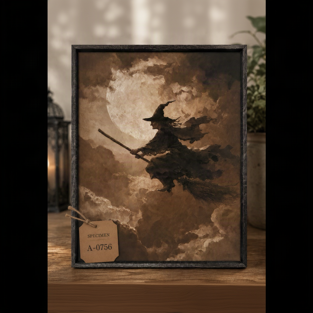 Witch On A Broom Framed Wall Art