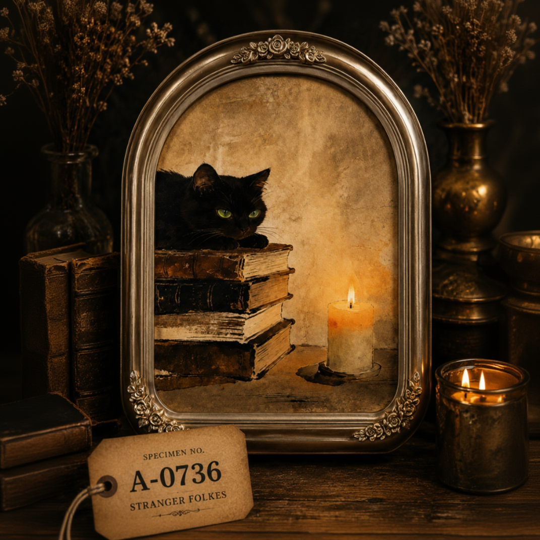 Witch's Cat And Books Framed Print