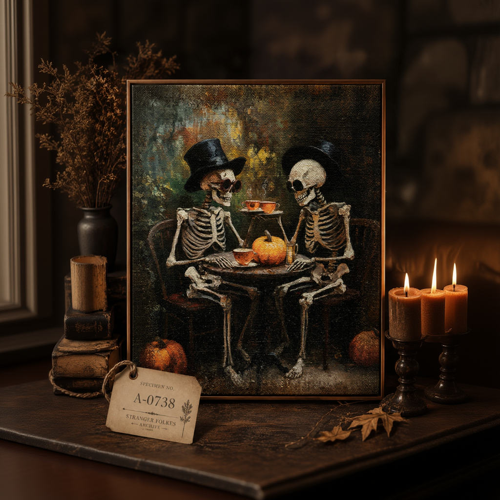 Skeleton Tea Party Framed Canvas