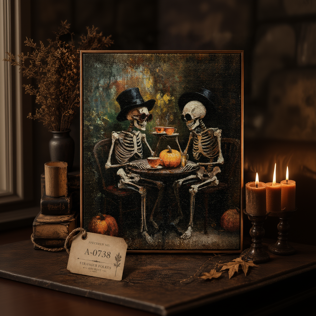 Skeleton Tea Party Framed Canvas