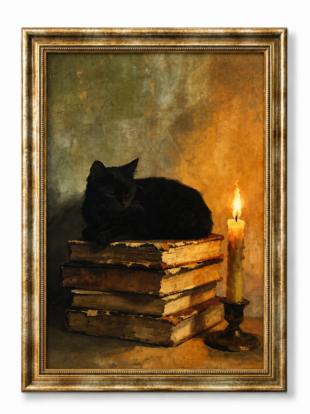 Black Cat on Antique Books Framed Wall Art |