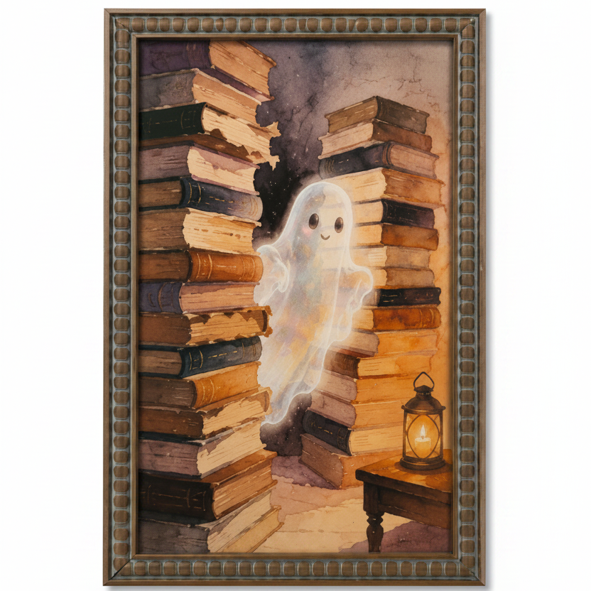 Whimsical Ghost Library Framed Wall Art