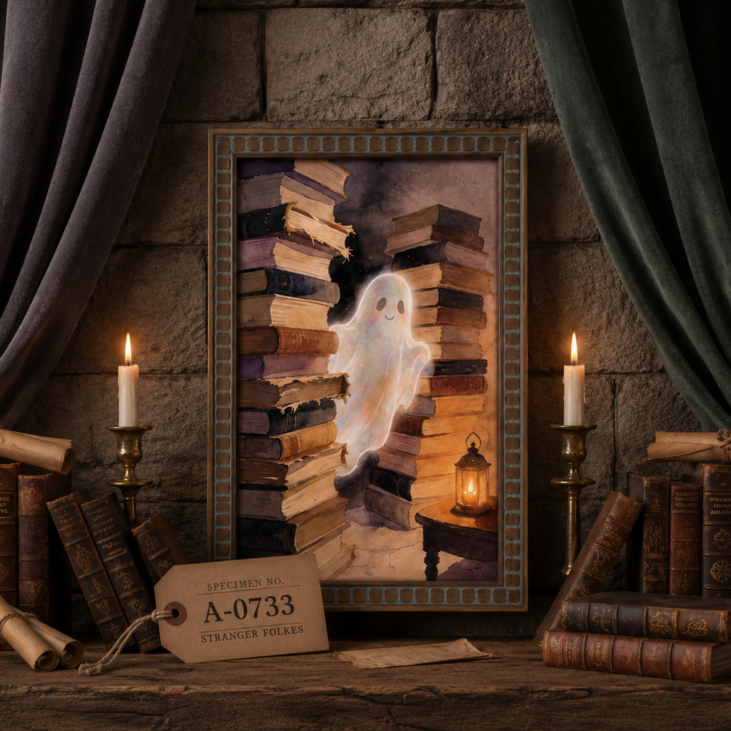 Whimsical Ghost Library Framed Wall Art