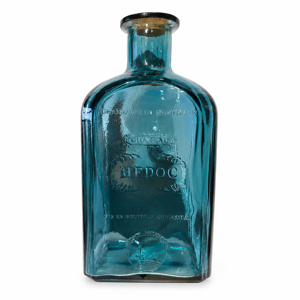 Embossed Blue Glass Apothecary Bottle with Cork