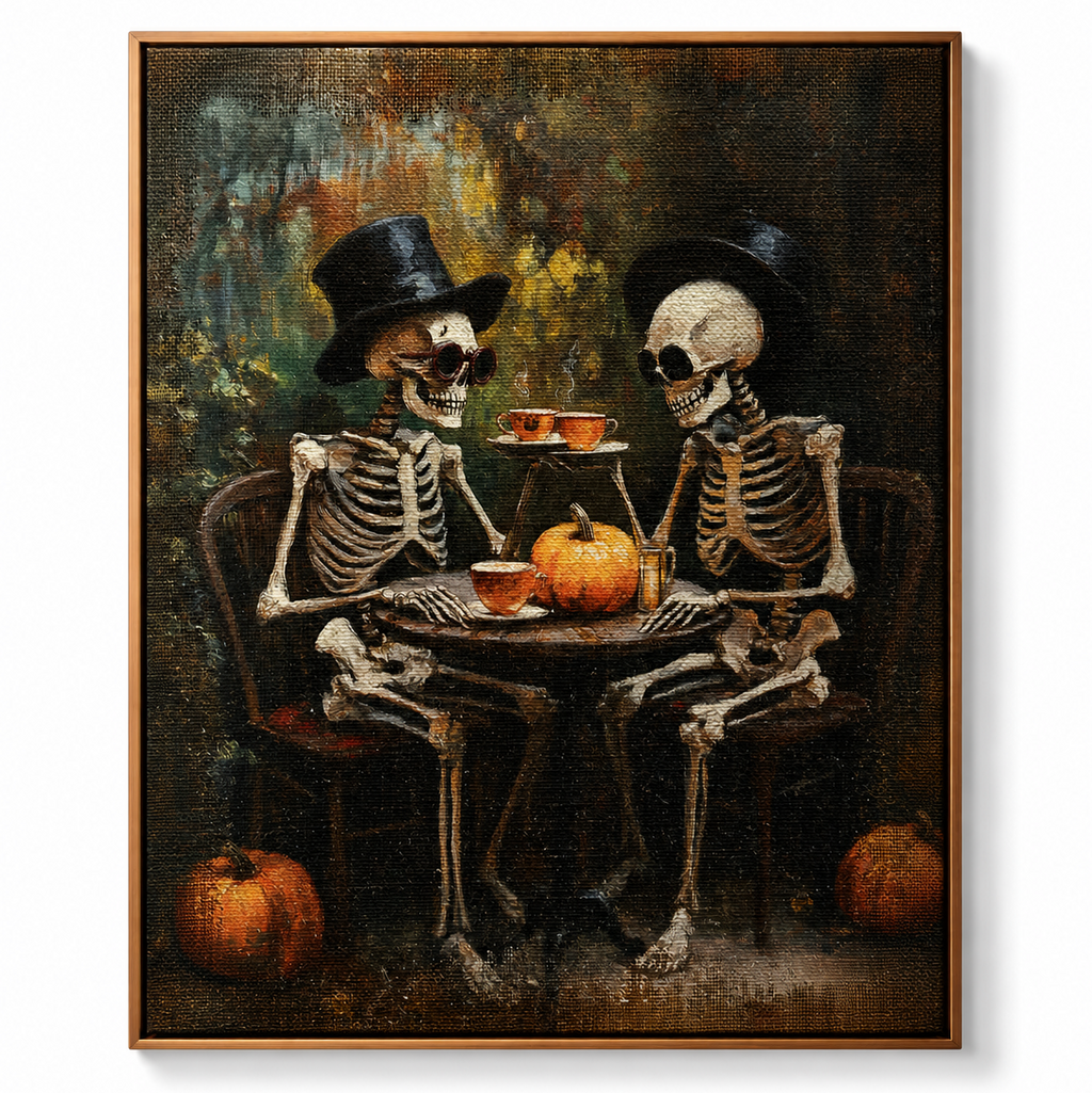 Skeleton Tea Party Framed Canvas