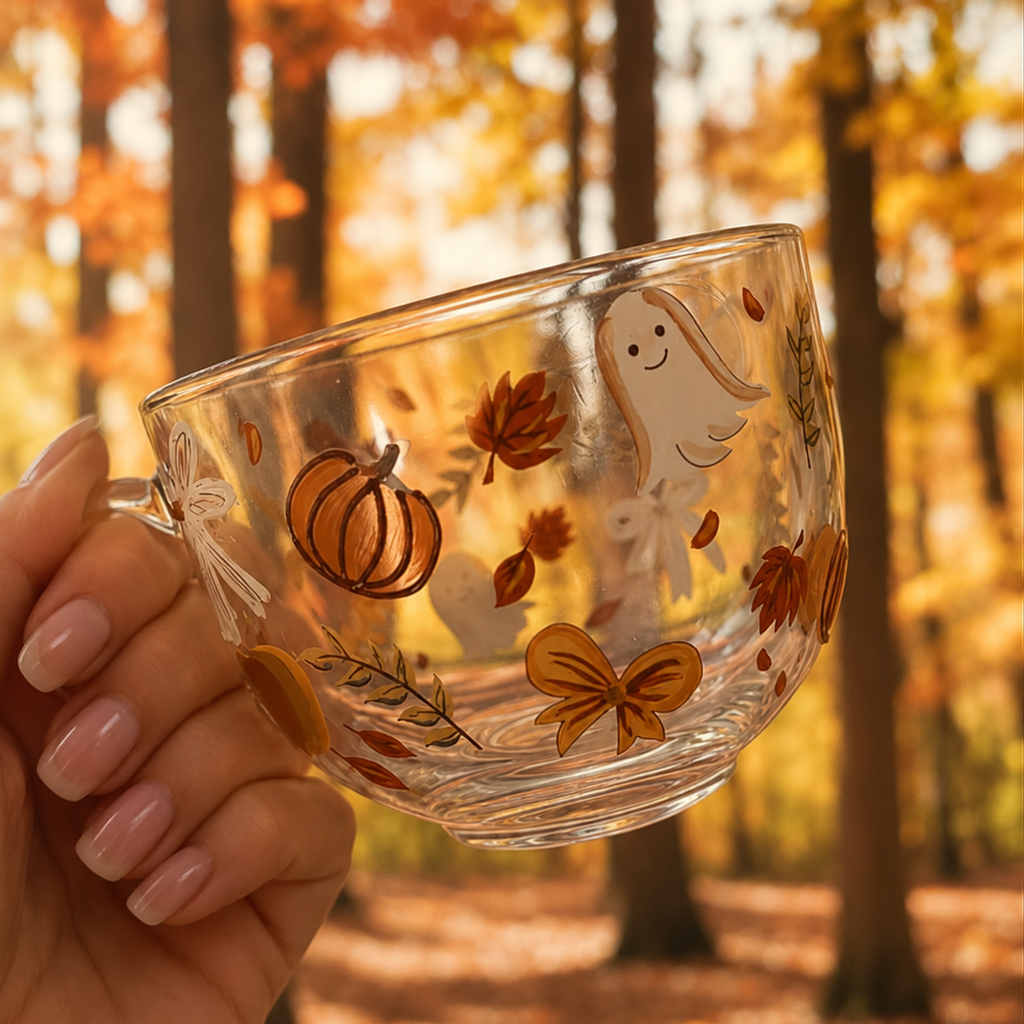 Hand Painted Ghost Glass Mug