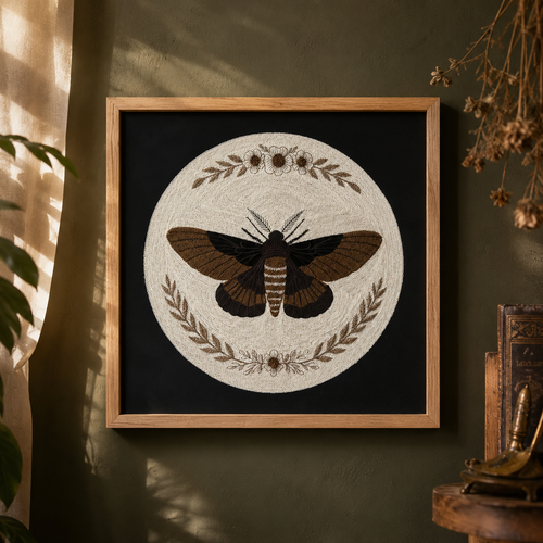 Embroidered Moth & Botanical Wall Art