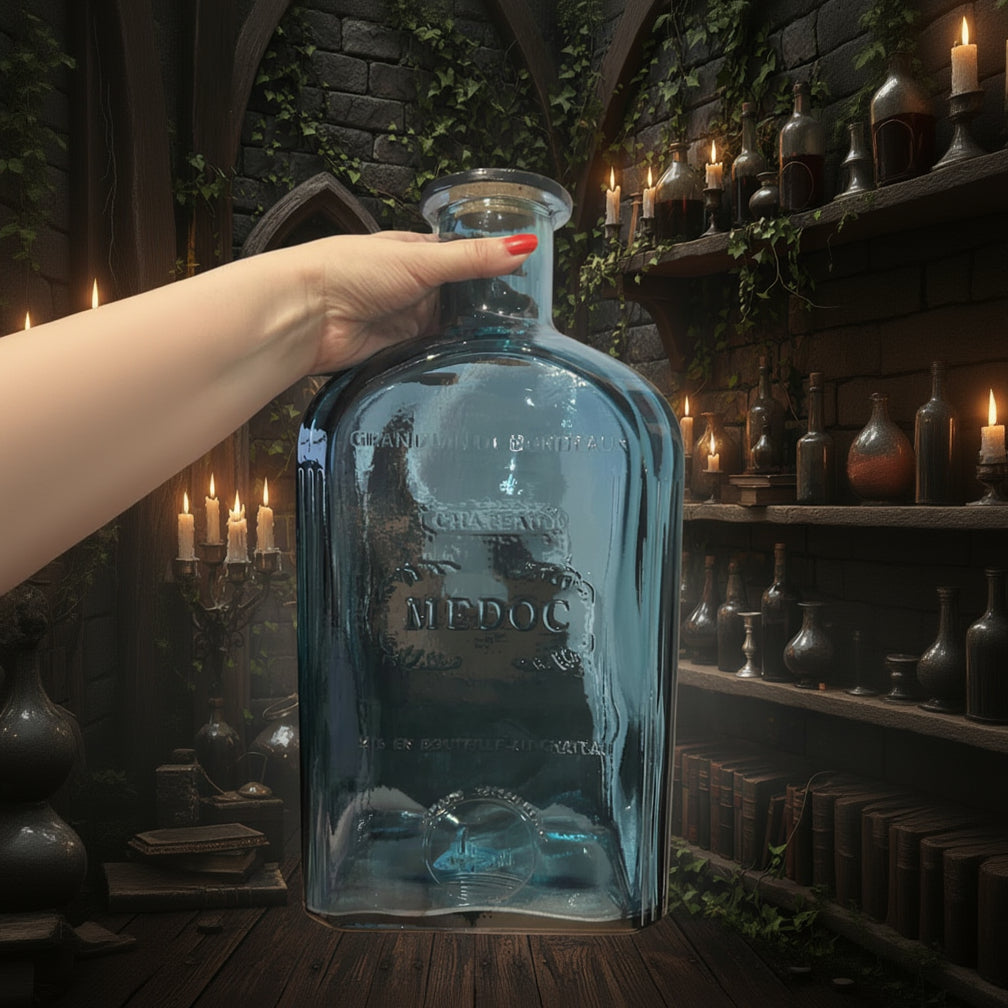 Embossed Blue Glass Apothecary Bottle with Cork