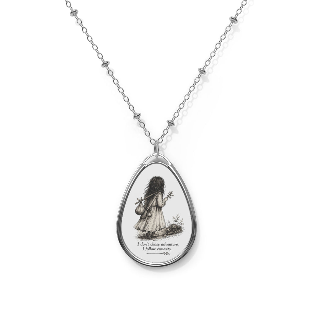 I Follow Curiosity Ellipse Pendant Necklace