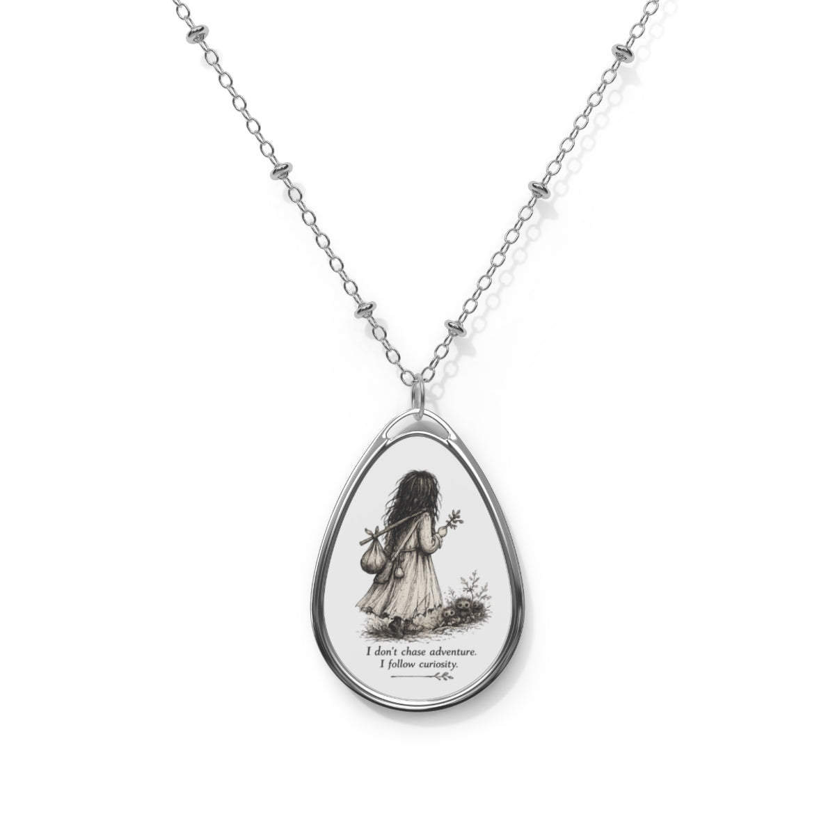I Follow Curiosity Ellipse Pendant Necklace