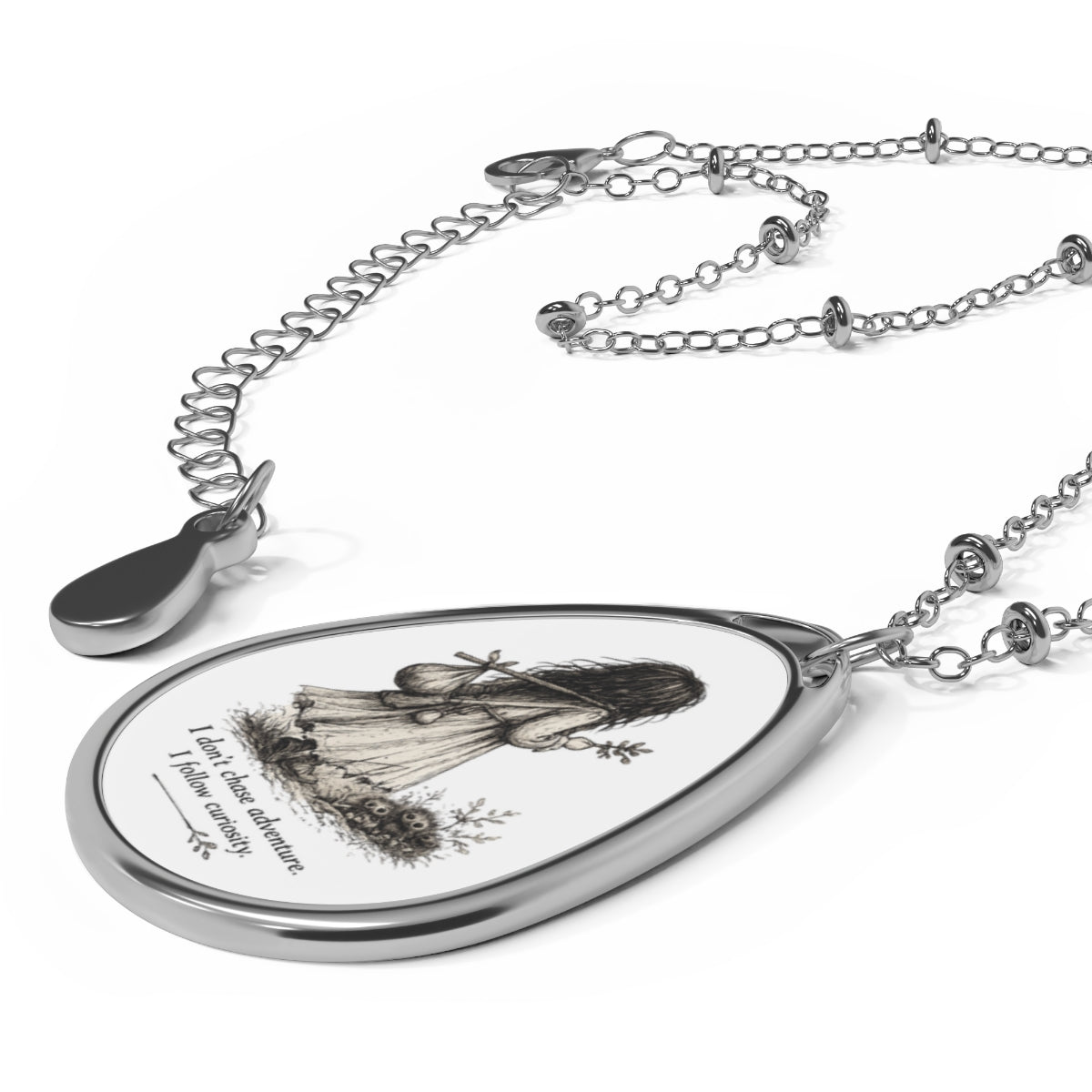 I Follow Curiosity Ellipse Pendant Necklace