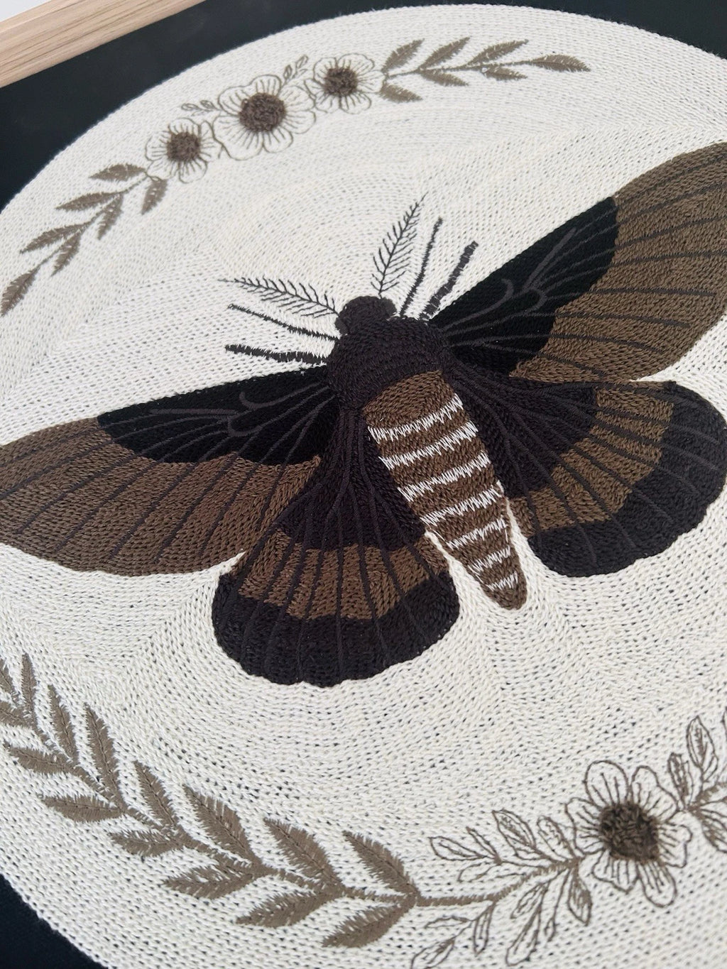 Embroidered Moth & Botanical Wall Art