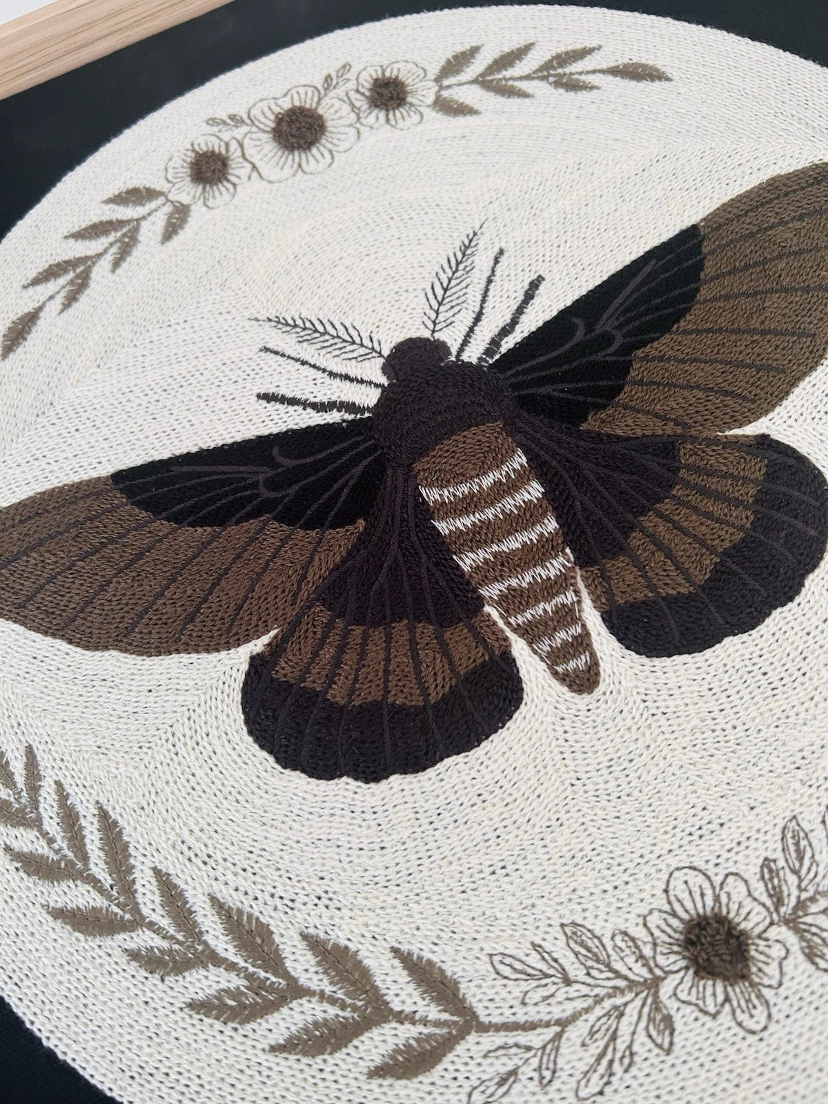 Embroidered Moth & Botanical Wall Art
