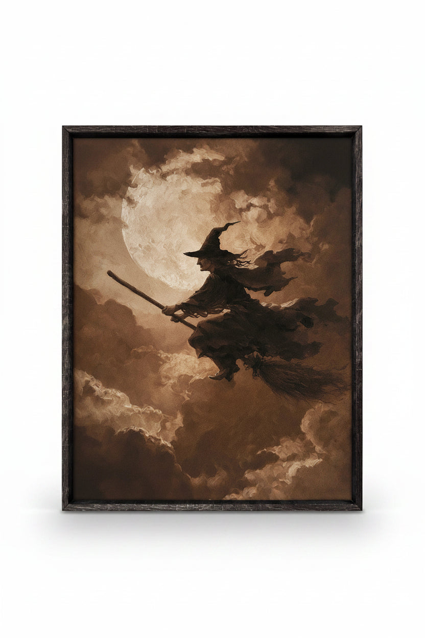 Witch On A Broom Framed Wall Art